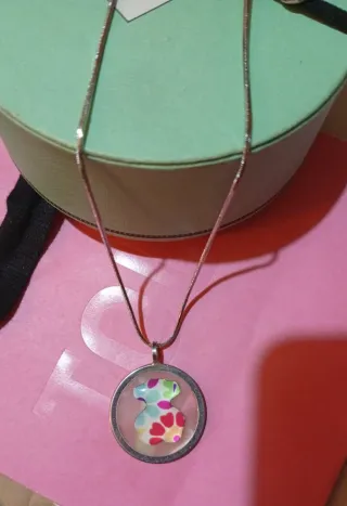 Collar Oso Esmaltado Multicolor de  Plata 1°Ley