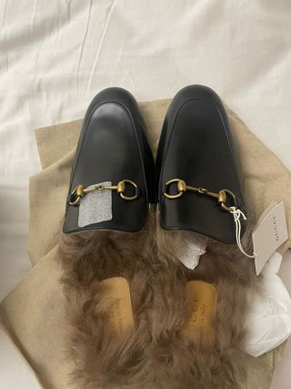 Mocasines Gucci Princetown Pelo Negro Marrón