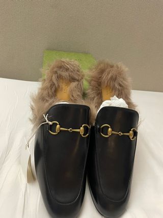 Mocasines Gucci Princetown Pelo Negro Marrón