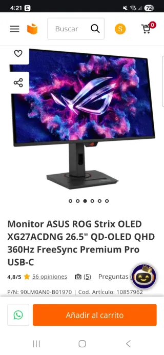 Monitor Asus ROG Strix OLED 27 2K 360Hz XG27ACDNG