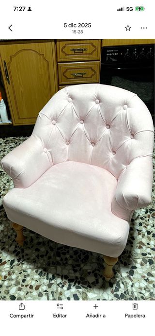 Sillón infantil rosa terciopelo