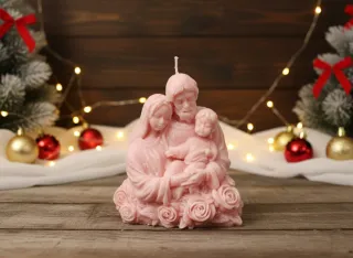 Candela Sacra Famiglia artigianale in cera di soia