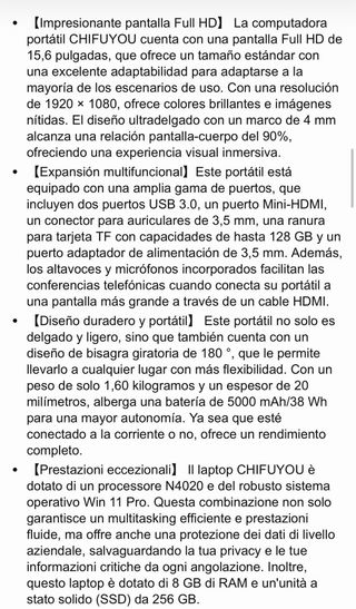 Portátil CHIFUYOU 15.6 256GB SSD A ESTRENAR