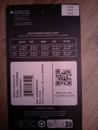 Arcteryx SKAHA arnés hombre Talla S Lampyre