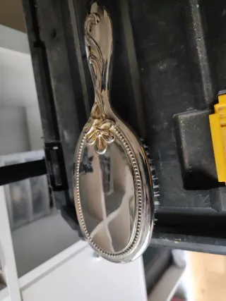 Juego tocador antiguo espejo y cepillo