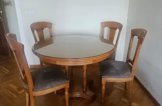 Mesa Comedor Castaño Cristal Redonda