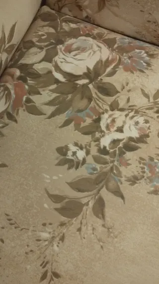 Sofá de tela floral beige y marrón