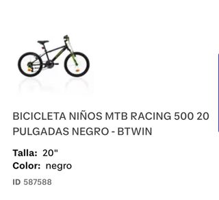 Bicicleta MTB Niños 20 Negro