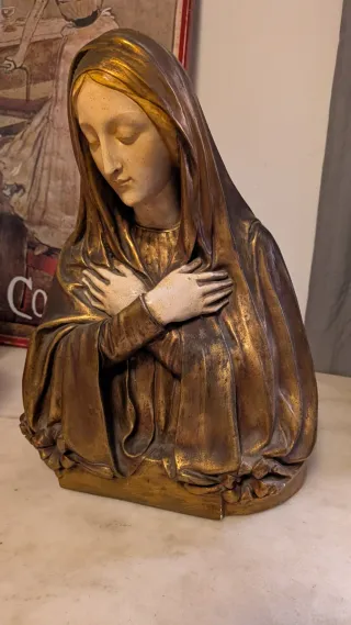 Busto Virgen Religioso Bronce Dorado