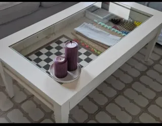 Mesa de centro cristal y cajón, modelo Pilbo Ikea,