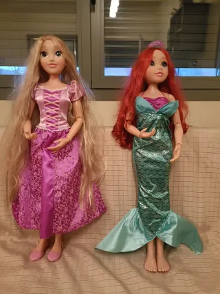 Muñecas Princesas Disney Rapunzel y Ariel 80cm