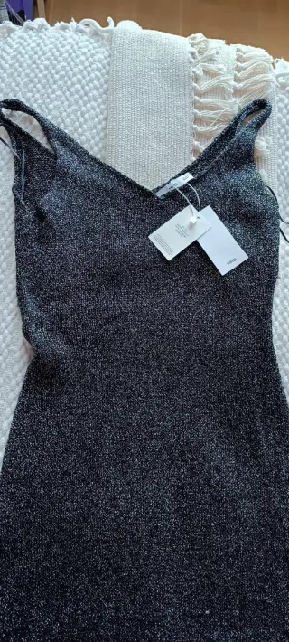 Vestido fiesta plateado Mango