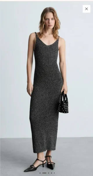 Vestido fiesta plateado Mango