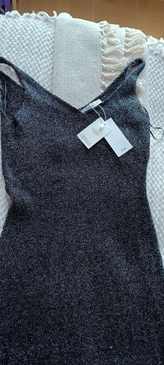 Vestido fiesta plateado Mango