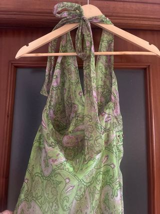 Vestido largo fiesta pedrería verde y morado.