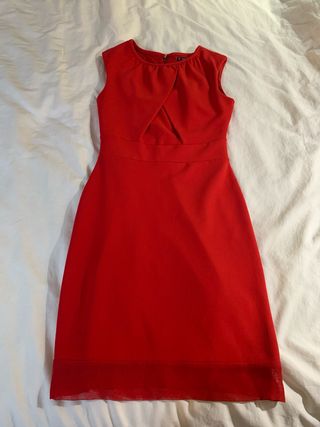 Vestido Mango Rojo Corto Mujer
