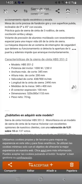 Sierra de cinta Holzstar HBS 351-2 Monofásica