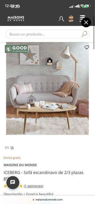 Sofá de diseño gris tela, diseño nordico.