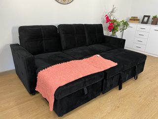 Sofá Cama Terciopelo Negro