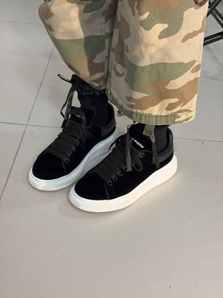 Alexander Mcqueen Raised Sole Black Velvet Trainer