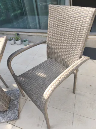 Juego Terraza Mesa y Sillas Mimbre y Piedra