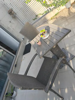 Juego Terraza Mesa y Sillas Mimbre y Piedra