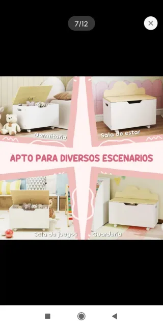 Baúl de Juguetes Infantil Blanco con Ruedas