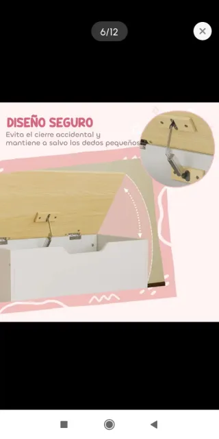 Baúl de Juguetes Infantil Blanco con Ruedas