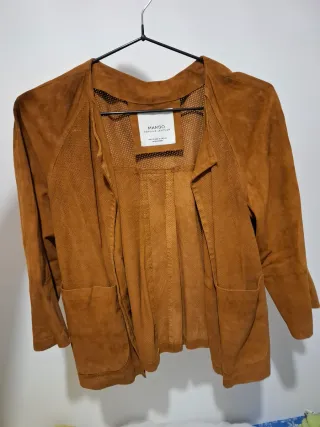 Chaqueta Corta Mango Ante Marrón