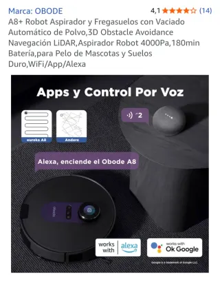 Robot Aspirador y Fregasuelos OBODE A8+