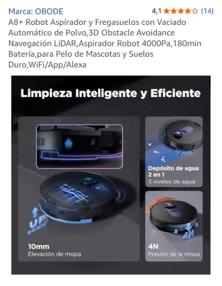 Robot Aspirador y Fregasuelos OBODE A8+