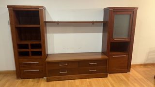 Mueble salón comedor madera y cristal