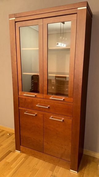 Mueble salón comedor madera y cristal