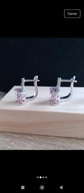 Pendientes plata circonita rosa .