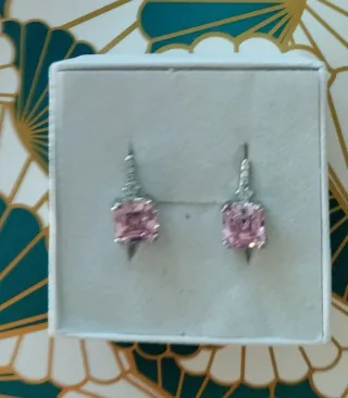 Pendientes plata circonita rosa .