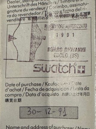 Swatch Rara Avis GV103 - Orologio 1991