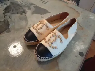 Chanel Espadrilles Lujo Negro Blanco