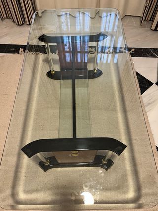 Mesa de centro cristal y madera. Oferta solo hoy.