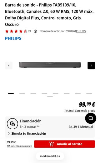 Barra de Sonido Philips TAB5109/10 Gris