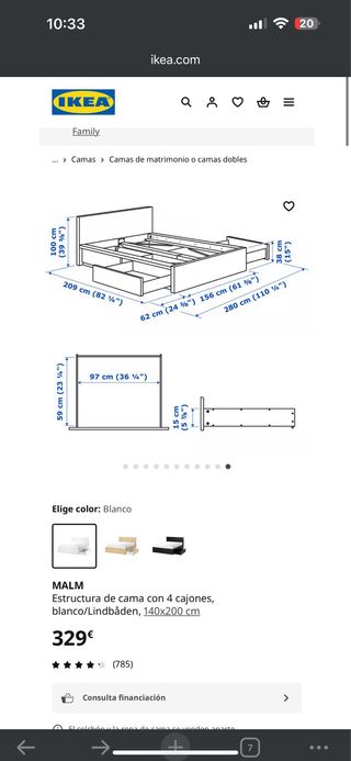 Cama Malm 140x200 con somier Lindbaden