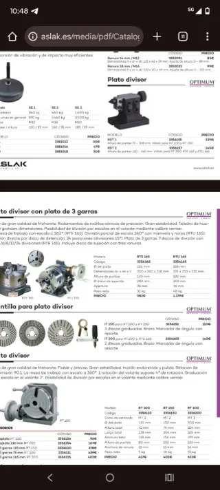 Plato divisor fresadora