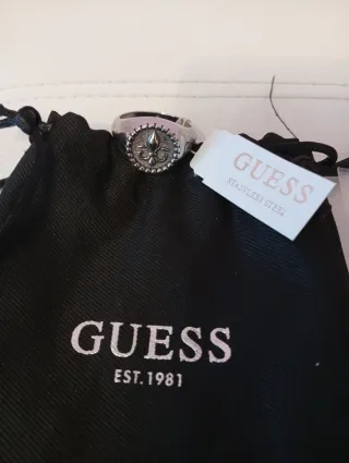 Anillo Guess Hombre Flor de Lis Plata Nuevo
