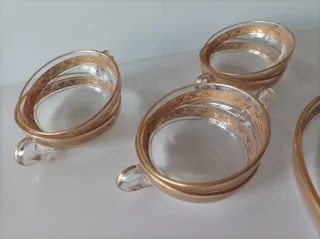 Juego ponchera antiguo cristal dorado