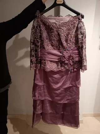 Vestido fiesta largo lentejuelas y volantes