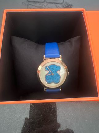 Reloj Tous Azul Correa Cuero Dorado