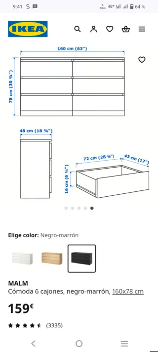 Cómoda MALM de Ikea 6 cajones negra