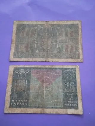 Billetes antiguos españoles 50 y 25 Pesetas