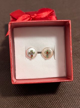 Pendientes perla cruz circonitas multicolor