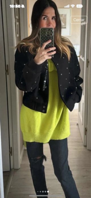 Chaqueta Bomber Zara Mujer Negra Brillante