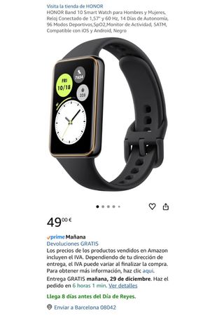 Reloj Honor Band 10 Negro/Dorado